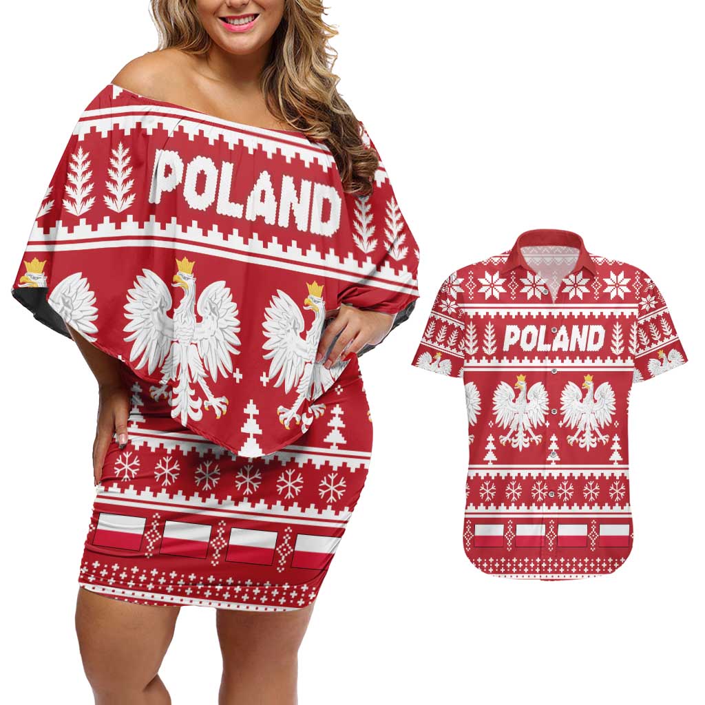 Poland Christmas Couples Matching Off Shoulder Short Dress and Hawaiian Shirt Emblem With Flag Style - Wonder Print Shop