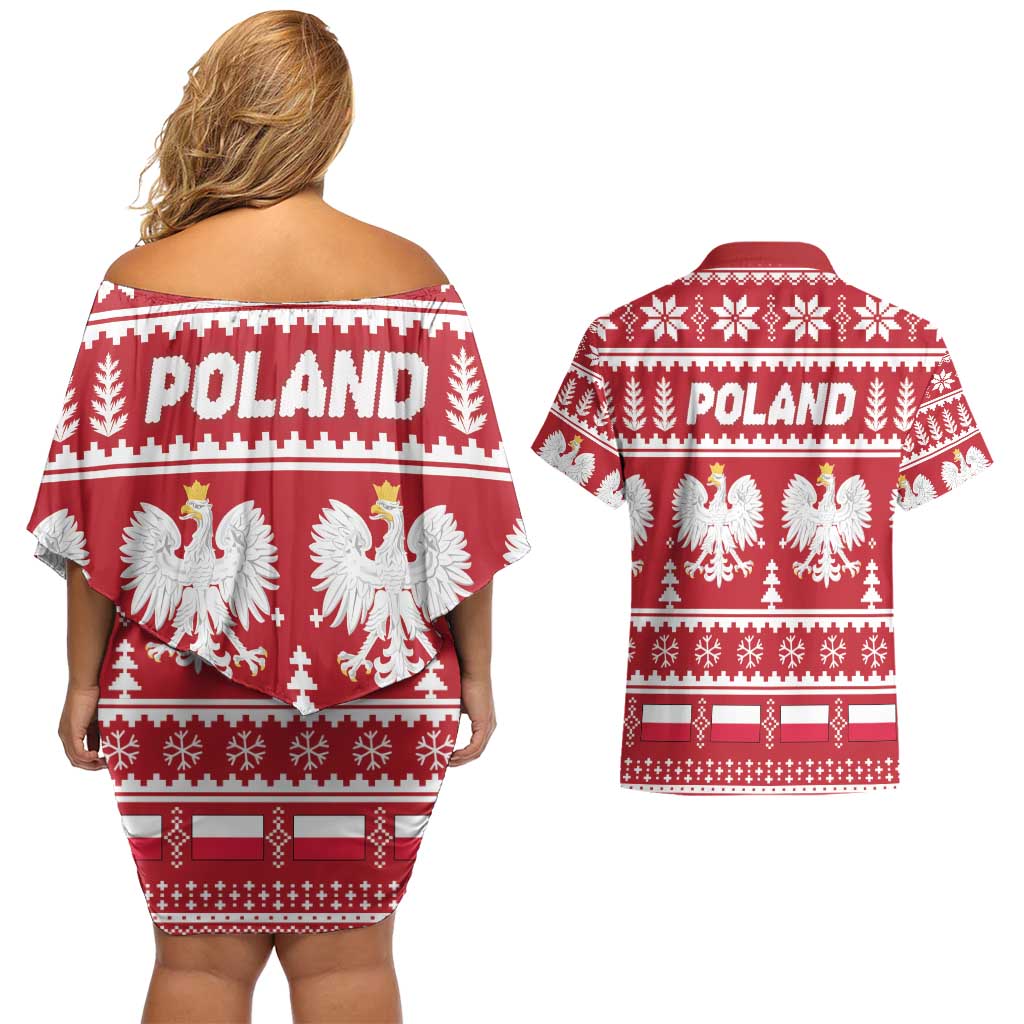 Poland Christmas Couples Matching Off Shoulder Short Dress and Hawaiian Shirt Emblem With Flag Style - Wonder Print Shop