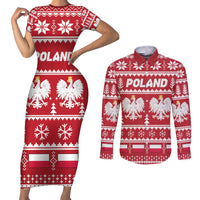 Poland Christmas Couples Matching Short Sleeve Bodycon Dress and Long Sleeve Button Shirt Emblem With Flag Style - Wonder Print Shop