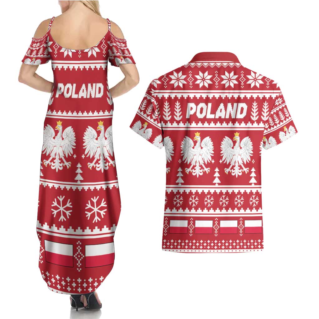 Poland Christmas Couples Matching Summer Maxi Dress and Hawaiian Shirt Emblem With Flag Style - Wonder Print Shop