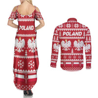 Poland Christmas Couples Matching Summer Maxi Dress and Long Sleeve Button Shirt Emblem With Flag Style - Wonder Print Shop