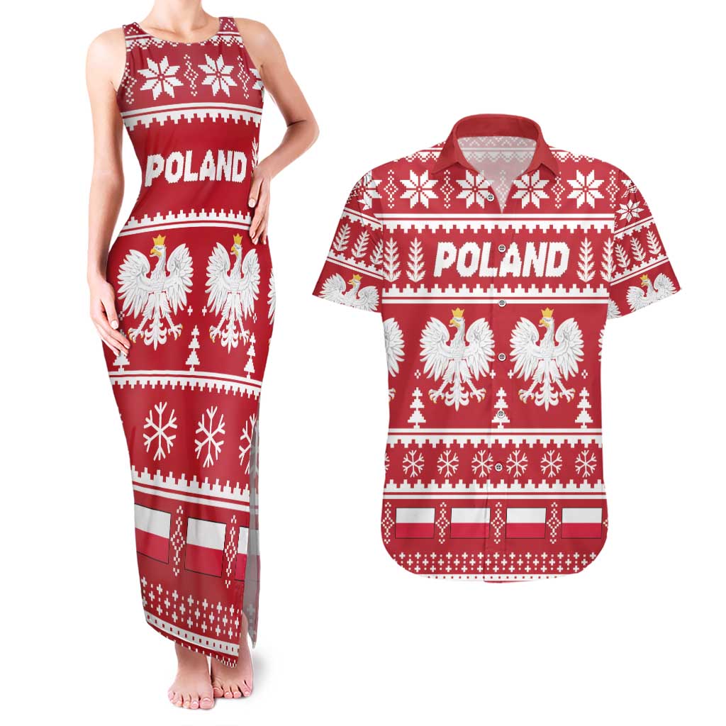 Poland Christmas Couples Matching Tank Maxi Dress and Hawaiian Shirt Emblem With Flag Style - Wonder Print Shop