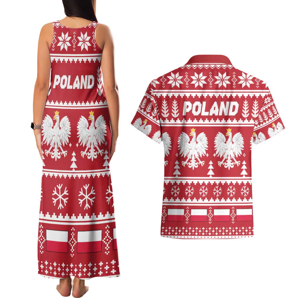 Poland Christmas Couples Matching Tank Maxi Dress and Hawaiian Shirt Emblem With Flag Style - Wonder Print Shop