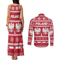 Poland Christmas Couples Matching Tank Maxi Dress and Long Sleeve Button Shirt Emblem With Flag Style - Wonder Print Shop