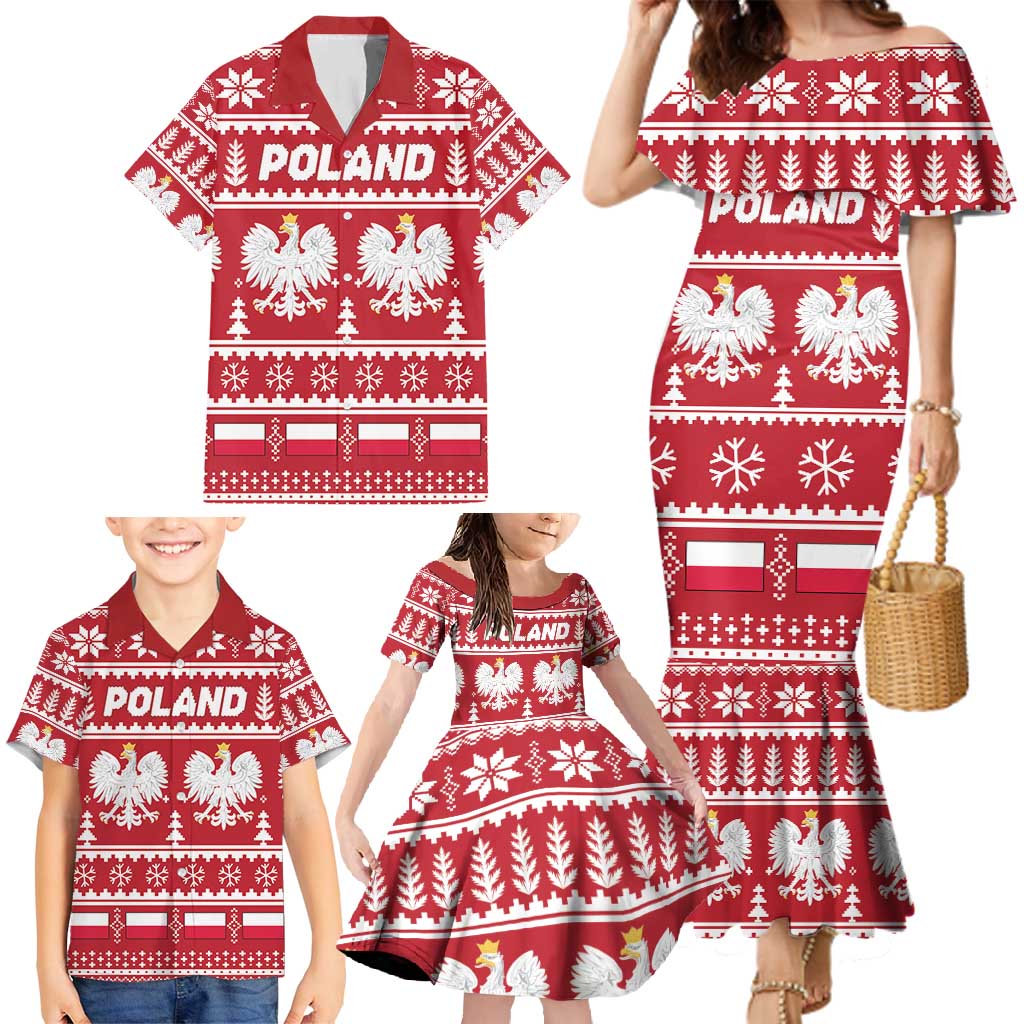 Poland Christmas Family Matching Mermaid Dress and Hawaiian Shirt Emblem With Flag Style - Wonder Print Shop