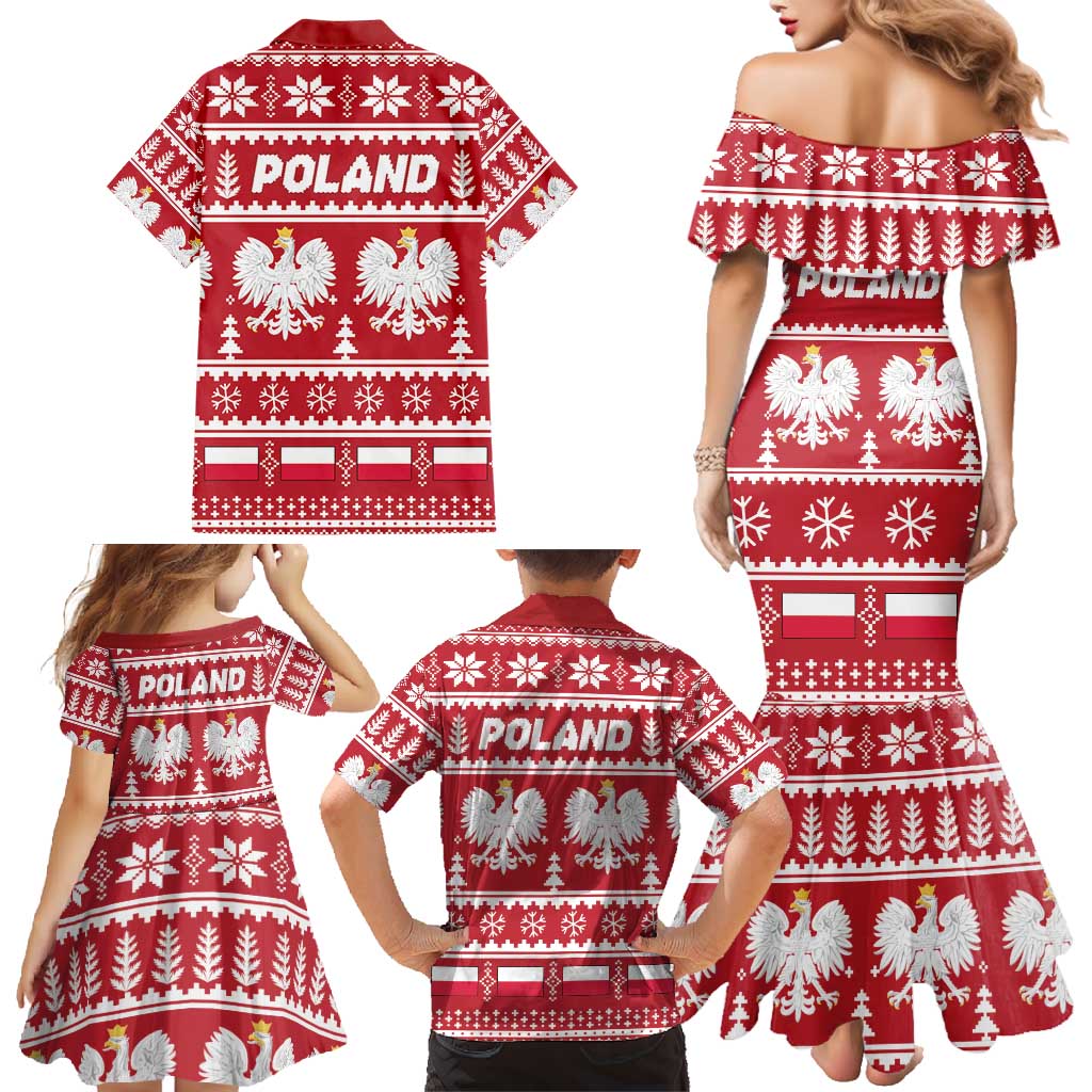 Poland Christmas Family Matching Mermaid Dress and Hawaiian Shirt Emblem With Flag Style - Wonder Print Shop