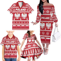 Poland Christmas Family Matching Off The Shoulder Long Sleeve Dress and Hawaiian Shirt Emblem With Flag Style - Wonder Print Shop