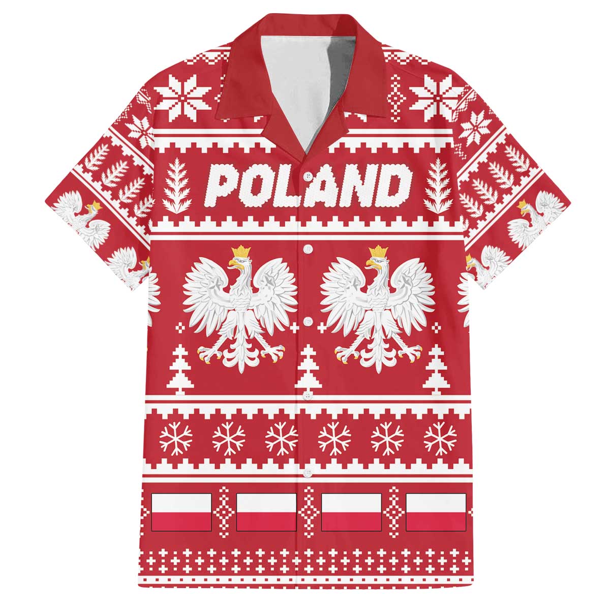Poland Christmas Family Matching Off The Shoulder Long Sleeve Dress and Hawaiian Shirt Emblem With Flag Style - Wonder Print Shop