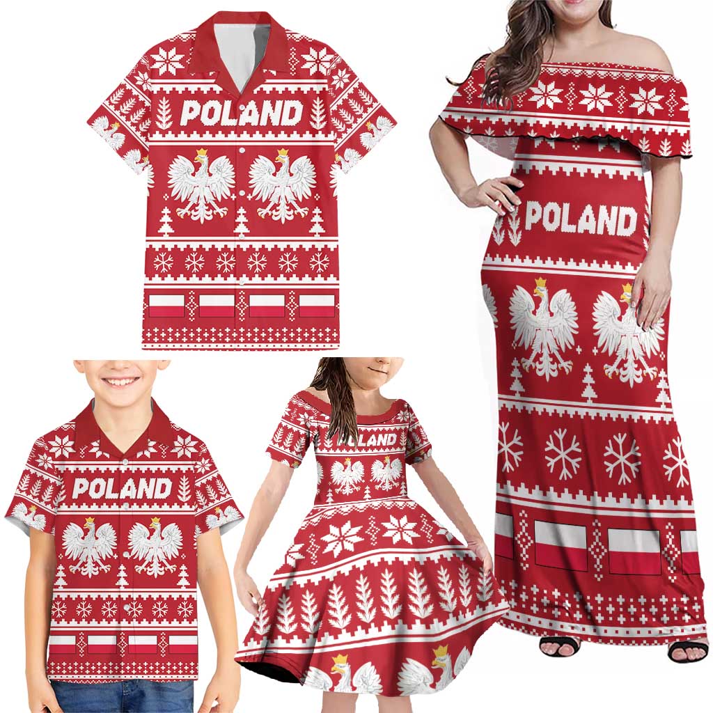 Poland Christmas Family Matching Off Shoulder Maxi Dress and Hawaiian Shirt Emblem With Flag Style - Wonder Print Shop