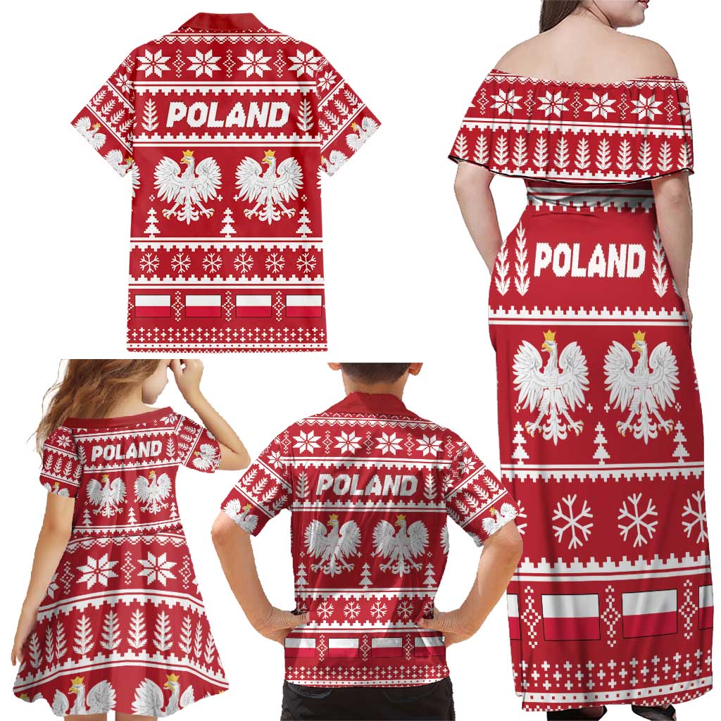 Poland Christmas Family Matching Off Shoulder Maxi Dress and Hawaiian Shirt Emblem With Flag Style - Wonder Print Shop