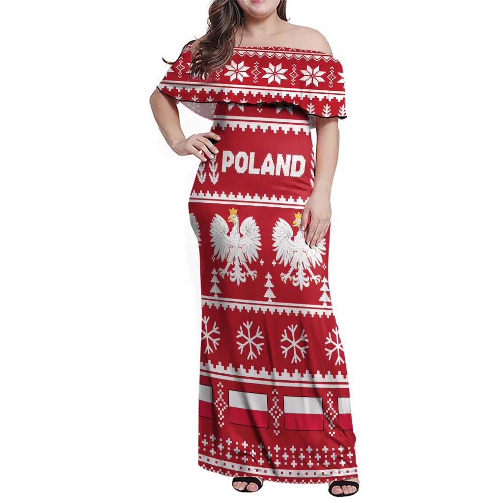 Poland Christmas Family Matching Off Shoulder Maxi Dress and Hawaiian Shirt Emblem With Flag Style - Wonder Print Shop