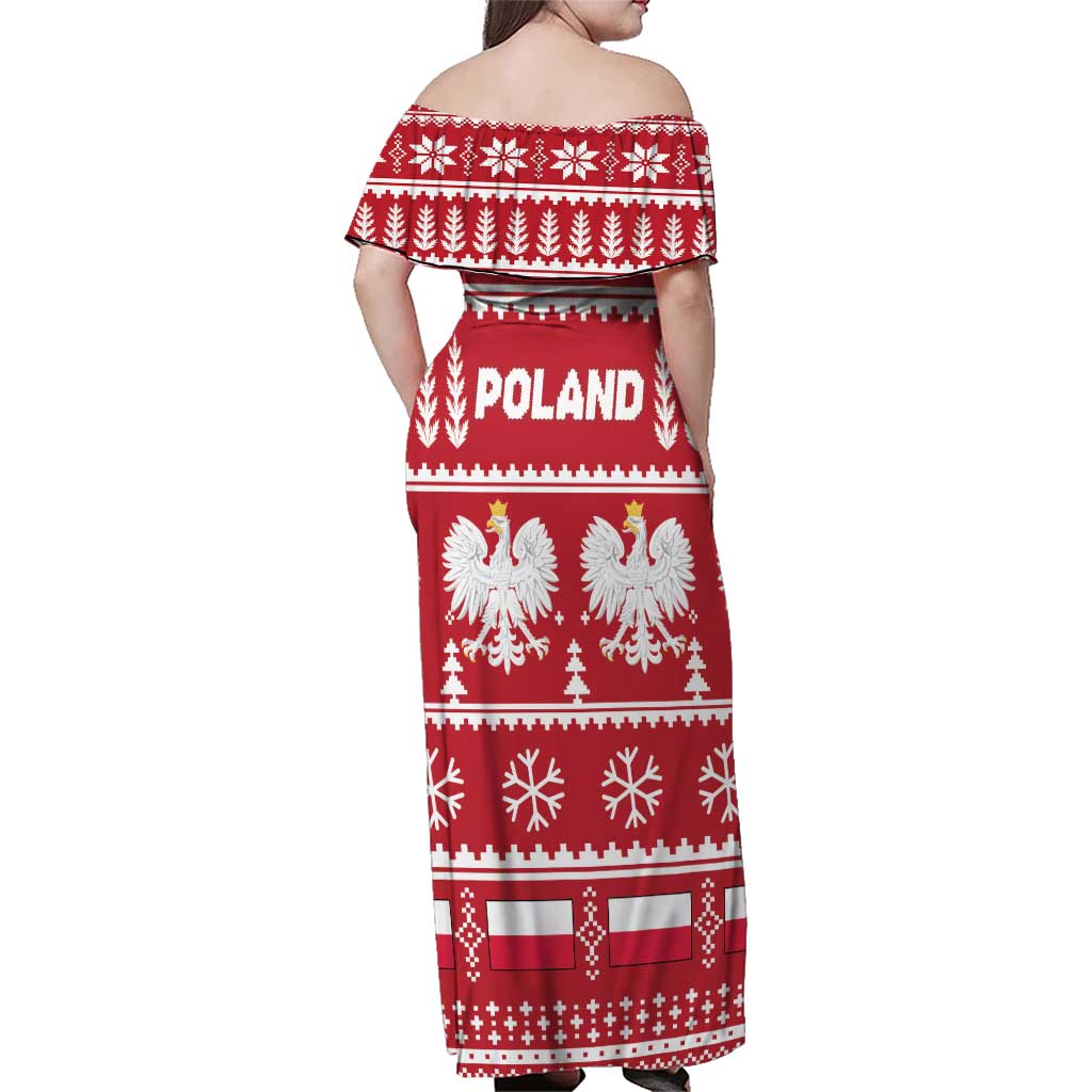 Poland Christmas Family Matching Off Shoulder Maxi Dress and Hawaiian Shirt Emblem With Flag Style - Wonder Print Shop