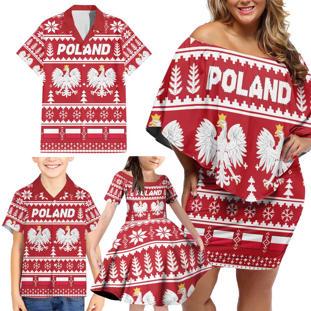 Poland Christmas Family Matching Off Shoulder Short Dress and Hawaiian Shirt Emblem With Flag Style - Wonder Print Shop