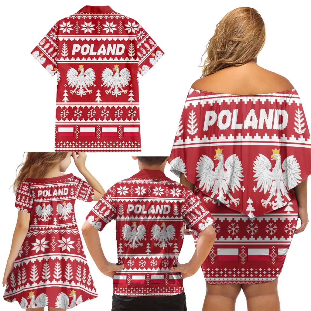 Poland Christmas Family Matching Off Shoulder Short Dress and Hawaiian Shirt Emblem With Flag Style - Wonder Print Shop