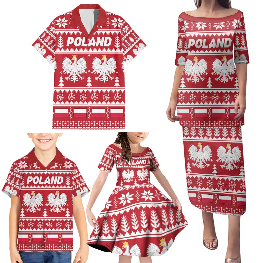 Poland Christmas Family Matching Puletasi and Hawaiian Shirt Emblem With Flag Style - Wonder Print Shop