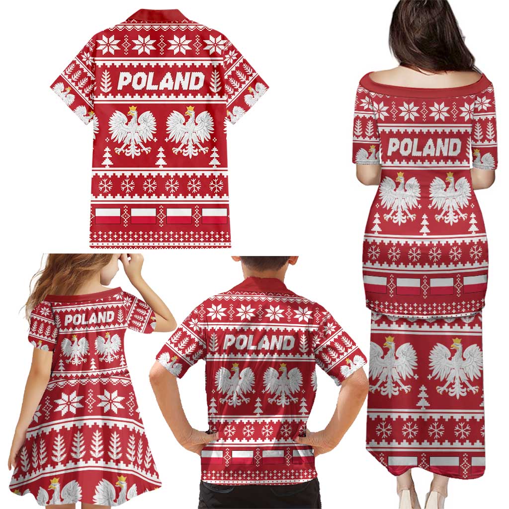 Poland Christmas Family Matching Puletasi and Hawaiian Shirt Emblem With Flag Style - Wonder Print Shop