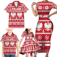 Poland Christmas Family Matching Short Sleeve Bodycon Dress and Hawaiian Shirt Emblem With Flag Style - Wonder Print Shop