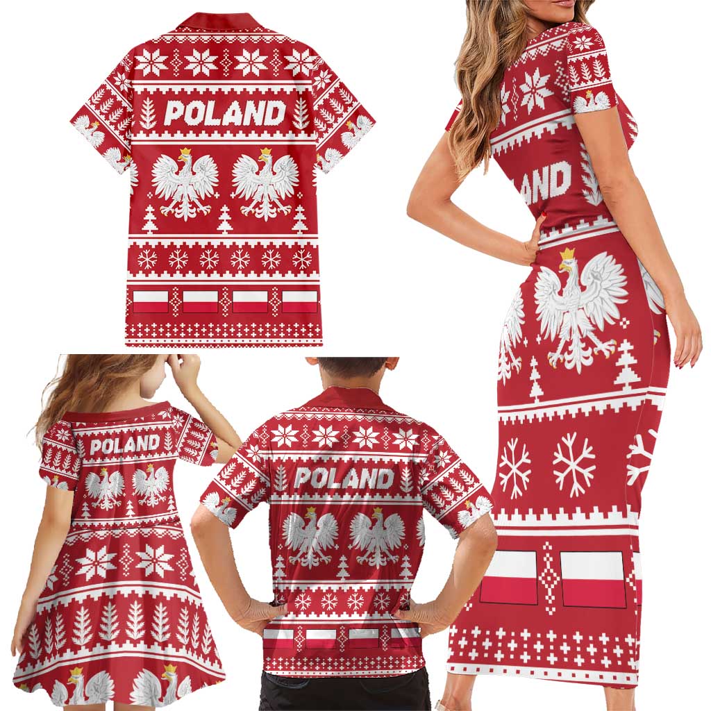Poland Christmas Family Matching Short Sleeve Bodycon Dress and Hawaiian Shirt Emblem With Flag Style - Wonder Print Shop