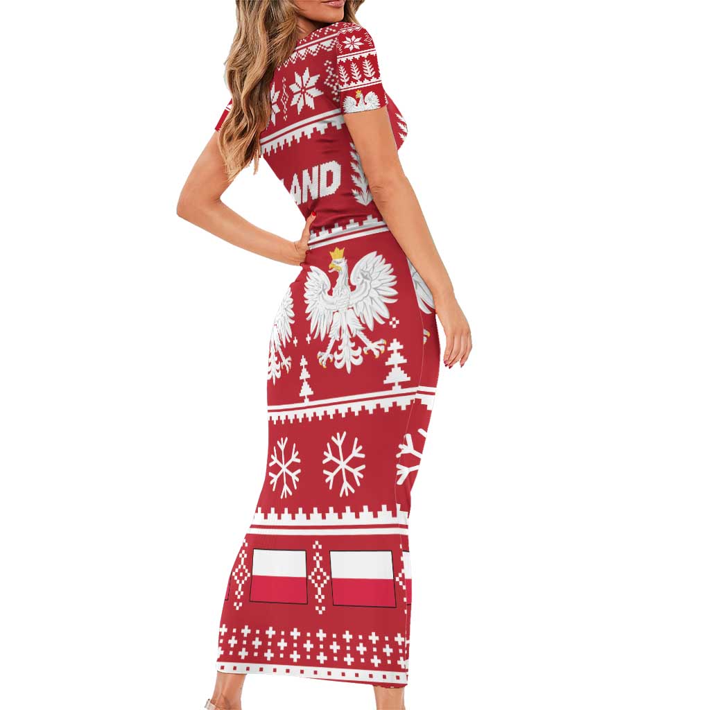 Poland Christmas Family Matching Short Sleeve Bodycon Dress and Hawaiian Shirt Emblem With Flag Style - Wonder Print Shop