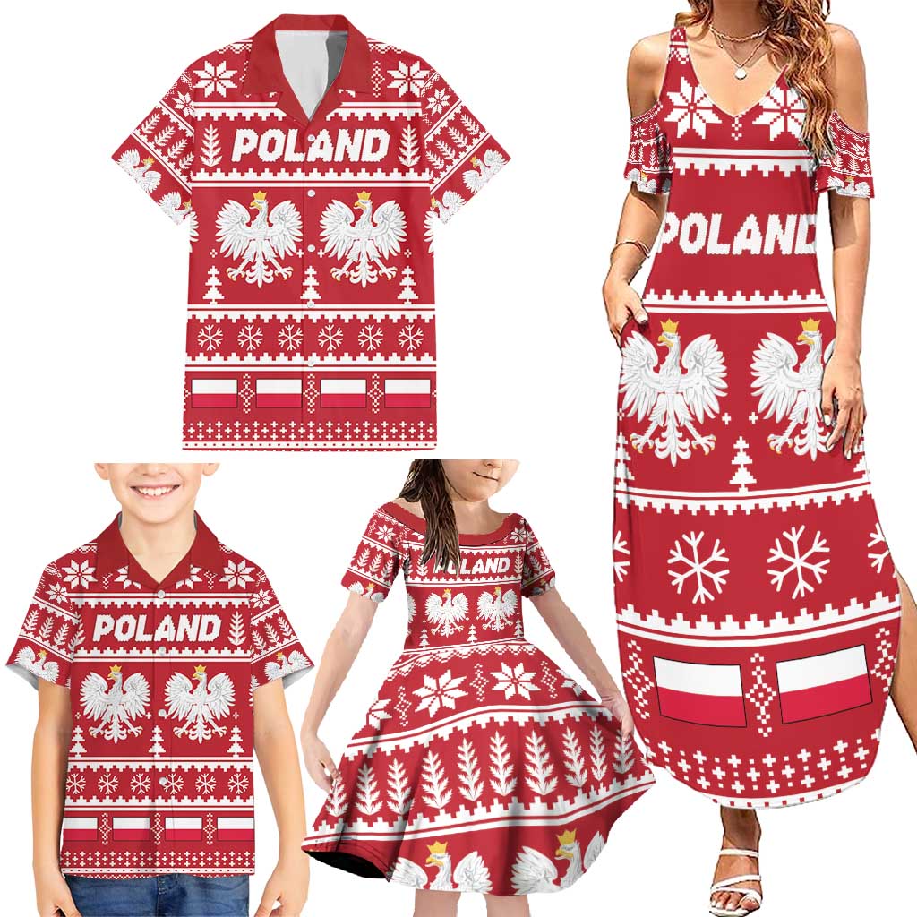 Poland Christmas Family Matching Summer Maxi Dress and Hawaiian Shirt Emblem With Flag Style - Wonder Print Shop