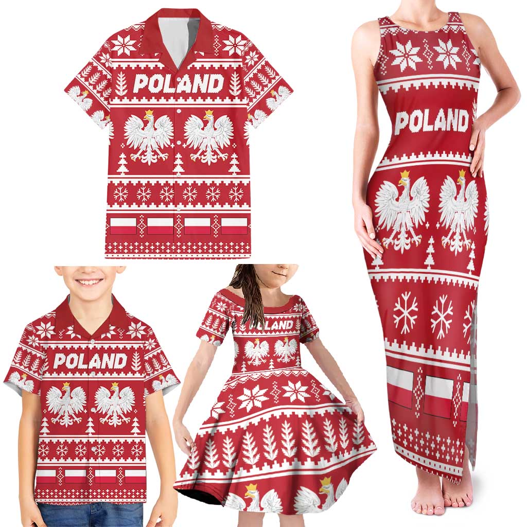 Poland Christmas Family Matching Tank Maxi Dress and Hawaiian Shirt Emblem With Flag Style - Wonder Print Shop