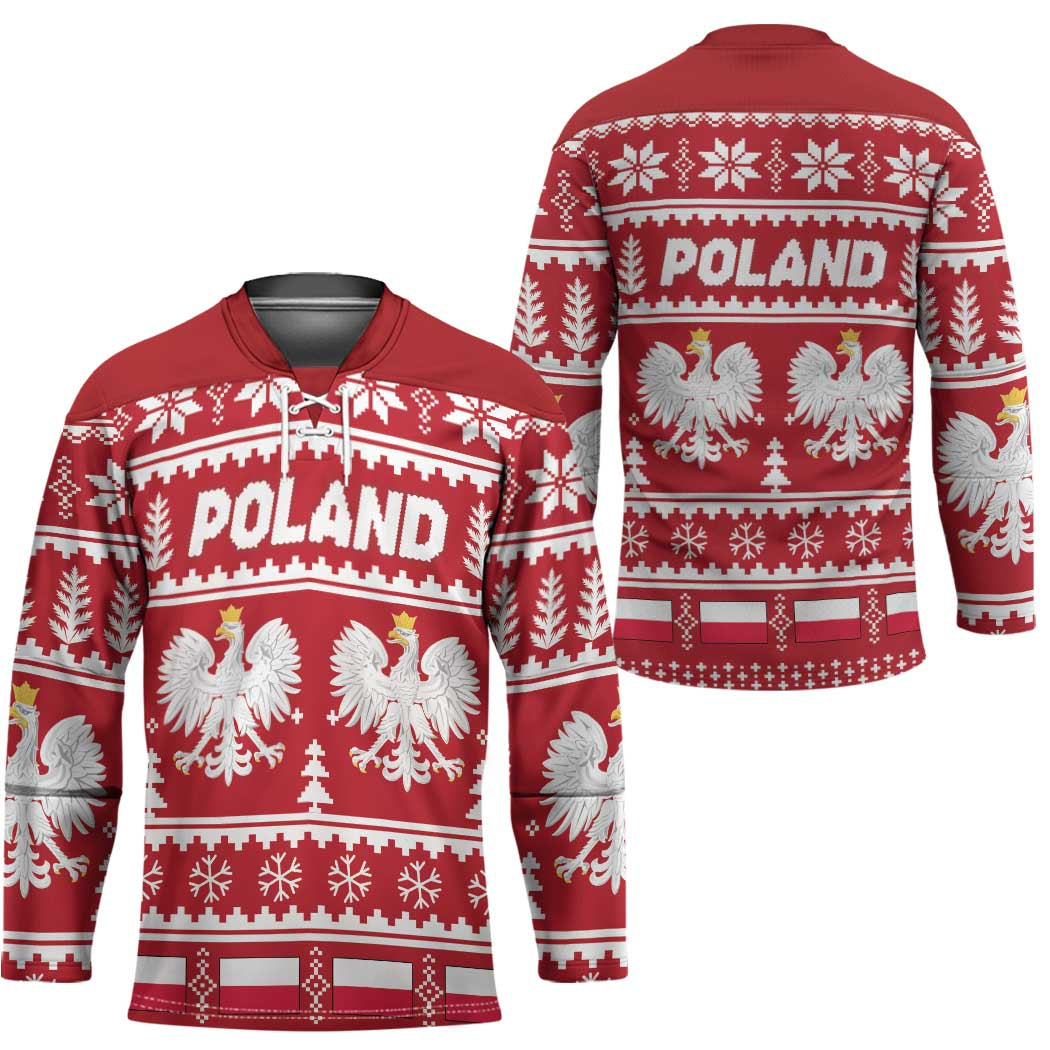 Poland Christmas Hockey Jersey Emblem With Flag Style - Wonder Print Shop