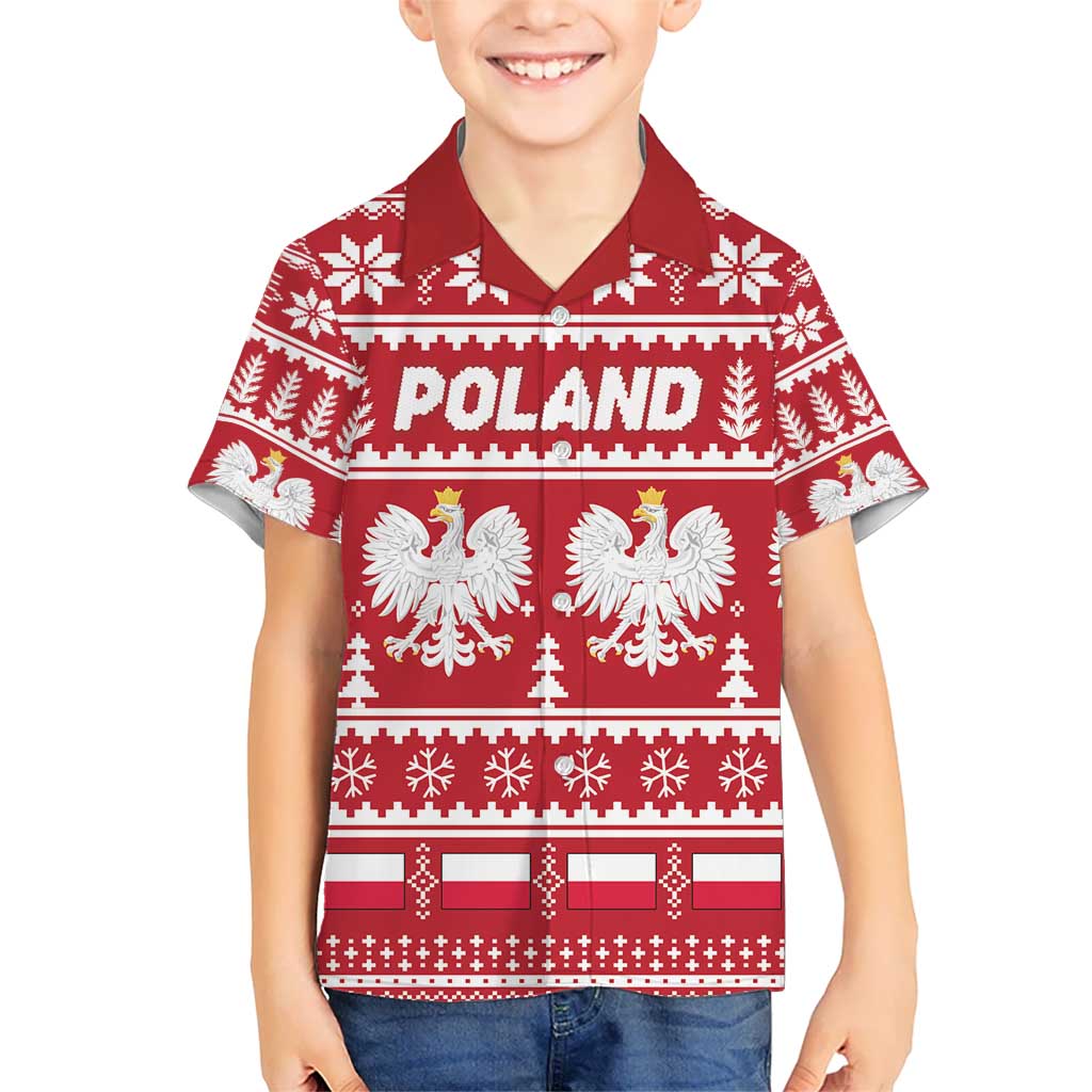 Poland Christmas Kid Hawaiian Shirt Emblem With Flag Style - Wonder Print Shop
