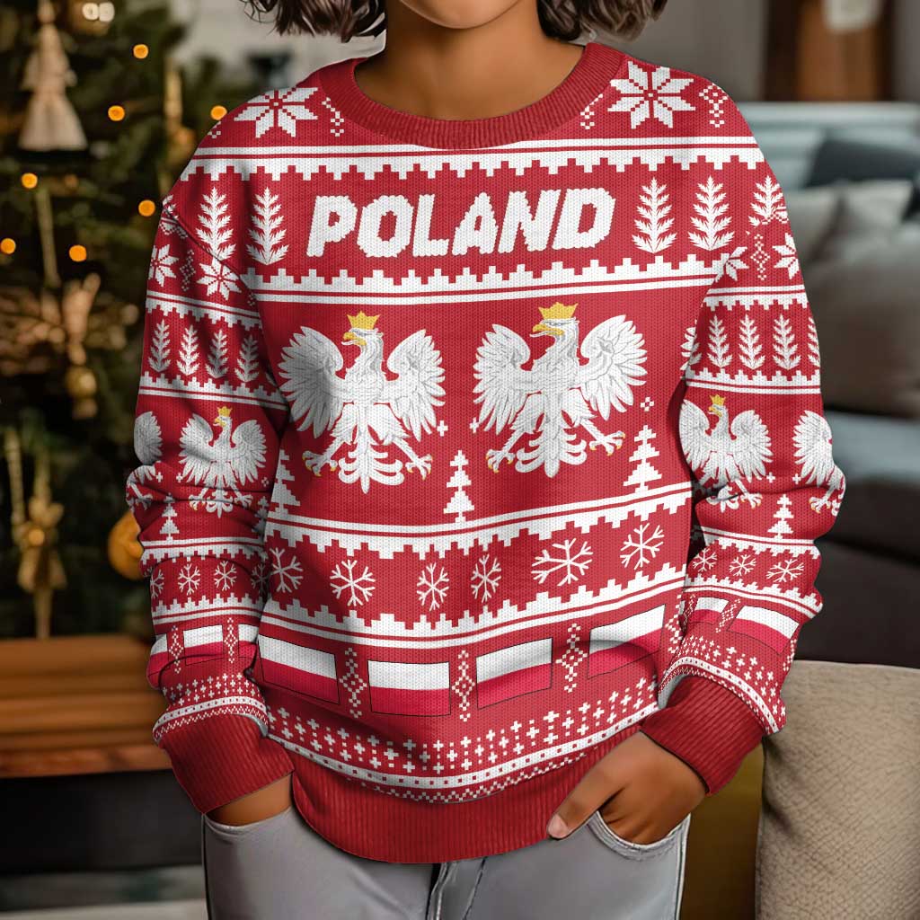 Poland Christmas Kid Ugly Christmas Sweater Emblem With Flag Style - Wonder Print Shop
