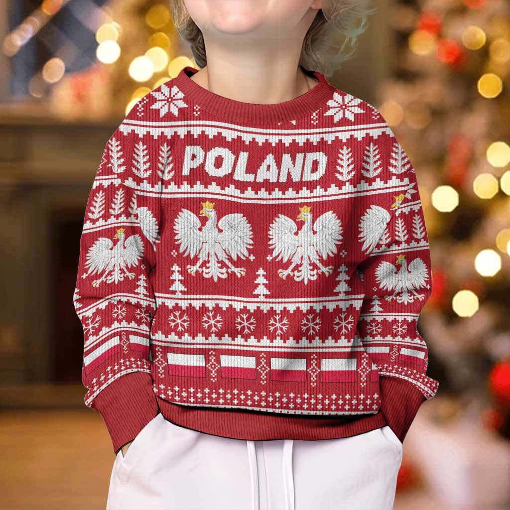 Poland Christmas Kid Ugly Christmas Sweater Emblem With Flag Style - Wonder Print Shop
