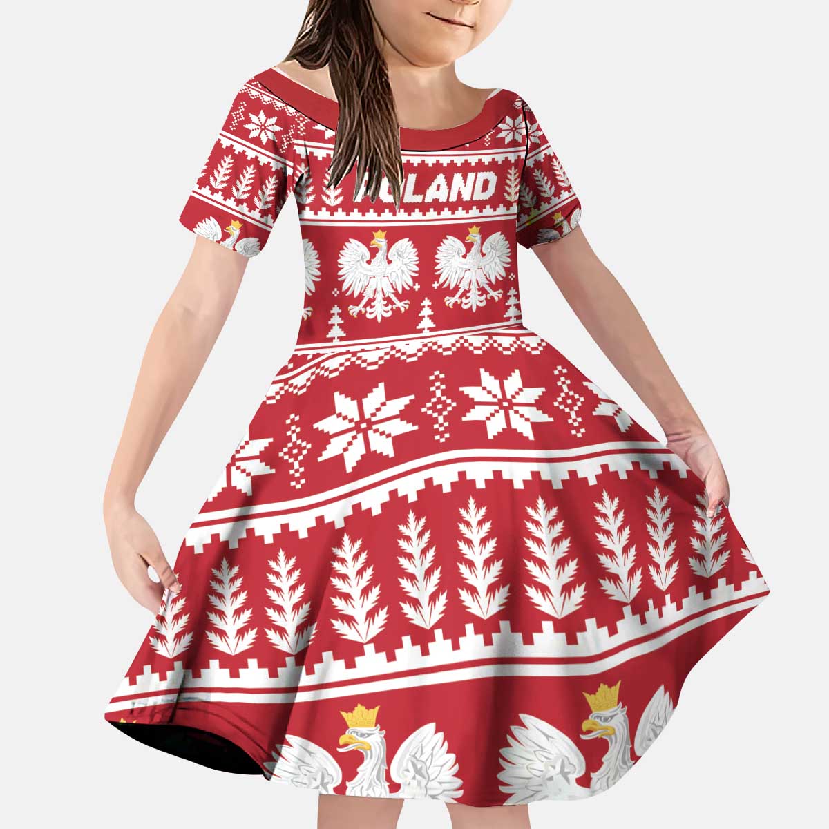 Poland Christmas Kid Short Sleeve Dress Emblem With Flag Style - Wonder Print Shop
