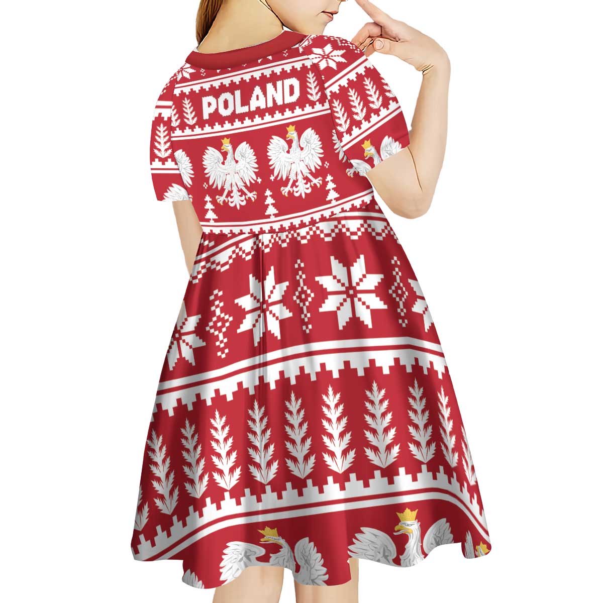 Poland Christmas Kid Short Sleeve Dress Emblem With Flag Style - Wonder Print Shop