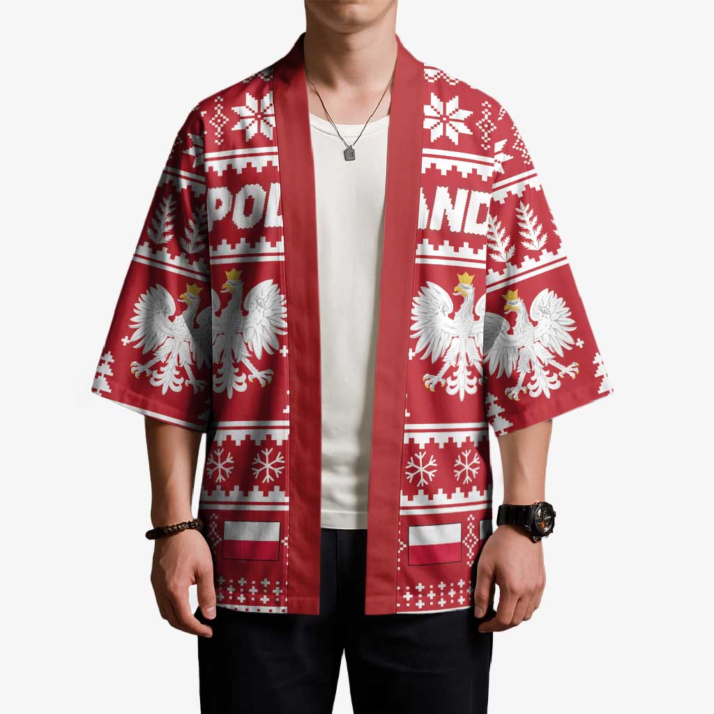 Poland Christmas Kimono Emblem With Flag Style - Wonder Print Shop