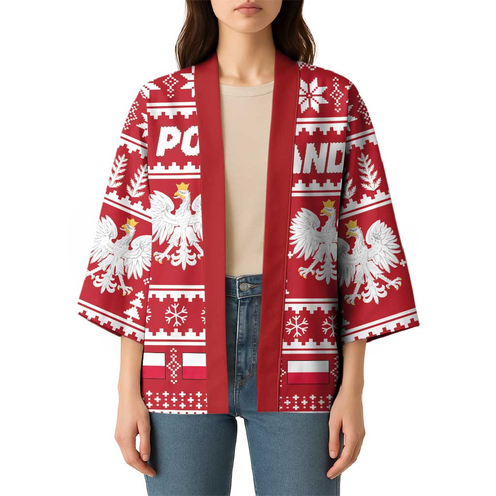 Poland Christmas Kimono Emblem With Flag Style - Wonder Print Shop