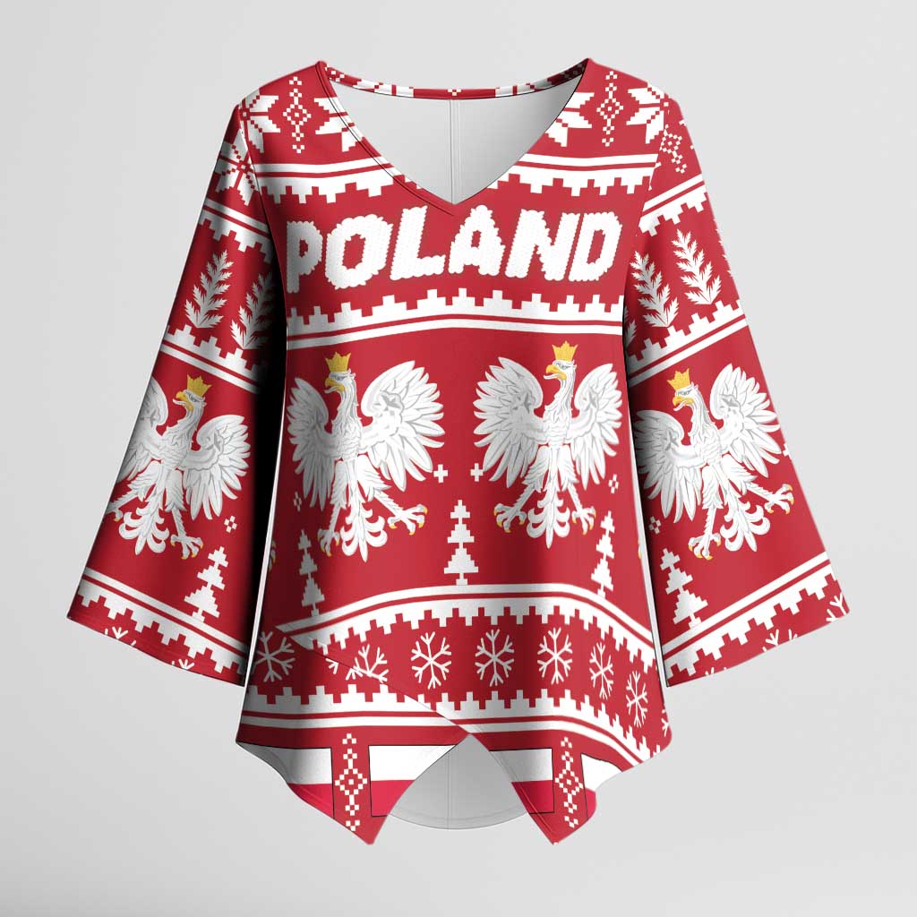 Poland Christmas Kimono Sleeve Blouse Emblem With Flag Style - Wonder Print Shop