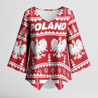 Poland Christmas Kimono Sleeve Blouse Emblem With Flag Style - Wonder Print Shop