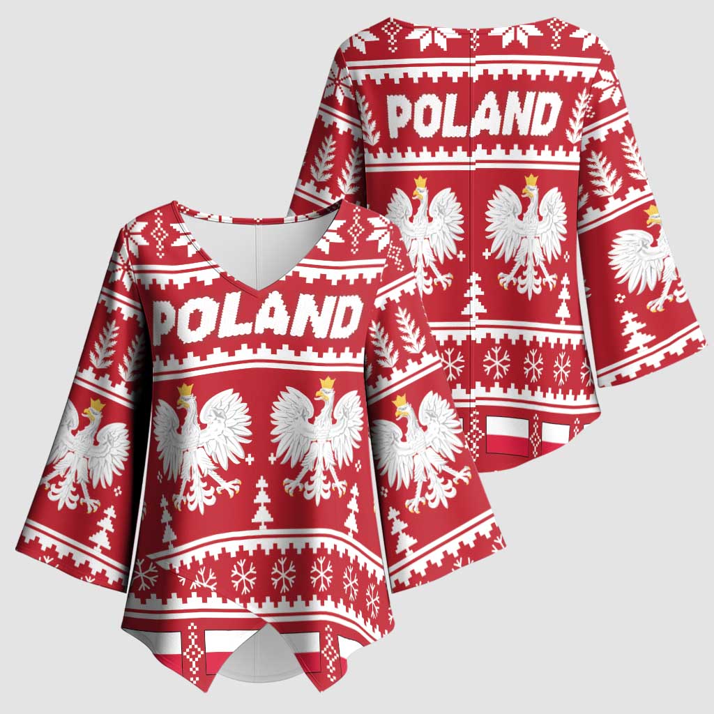 Poland Christmas Kimono Sleeve Blouse Emblem With Flag Style - Wonder Print Shop