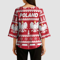 Poland Christmas Kimono Sleeve Blouse Emblem With Flag Style - Wonder Print Shop