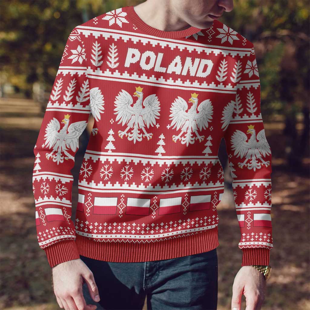 Poland Christmas Ugly Christmas Sweater Emblem With Flag Style - Wonder Print Shop
