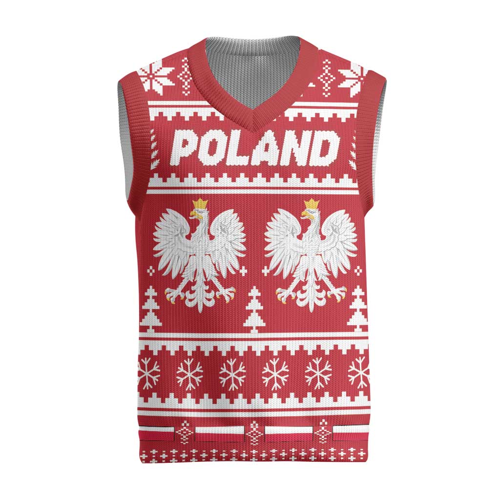 Poland Christmas Knitted V-Neck Vest Emblem With Flag Style - Wonder Print Shop