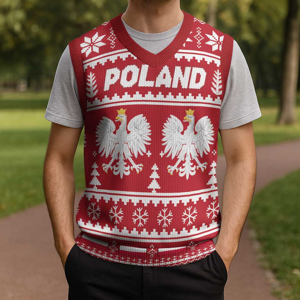 Poland Christmas Knitted V-Neck Vest Emblem With Flag Style - Wonder Print Shop
