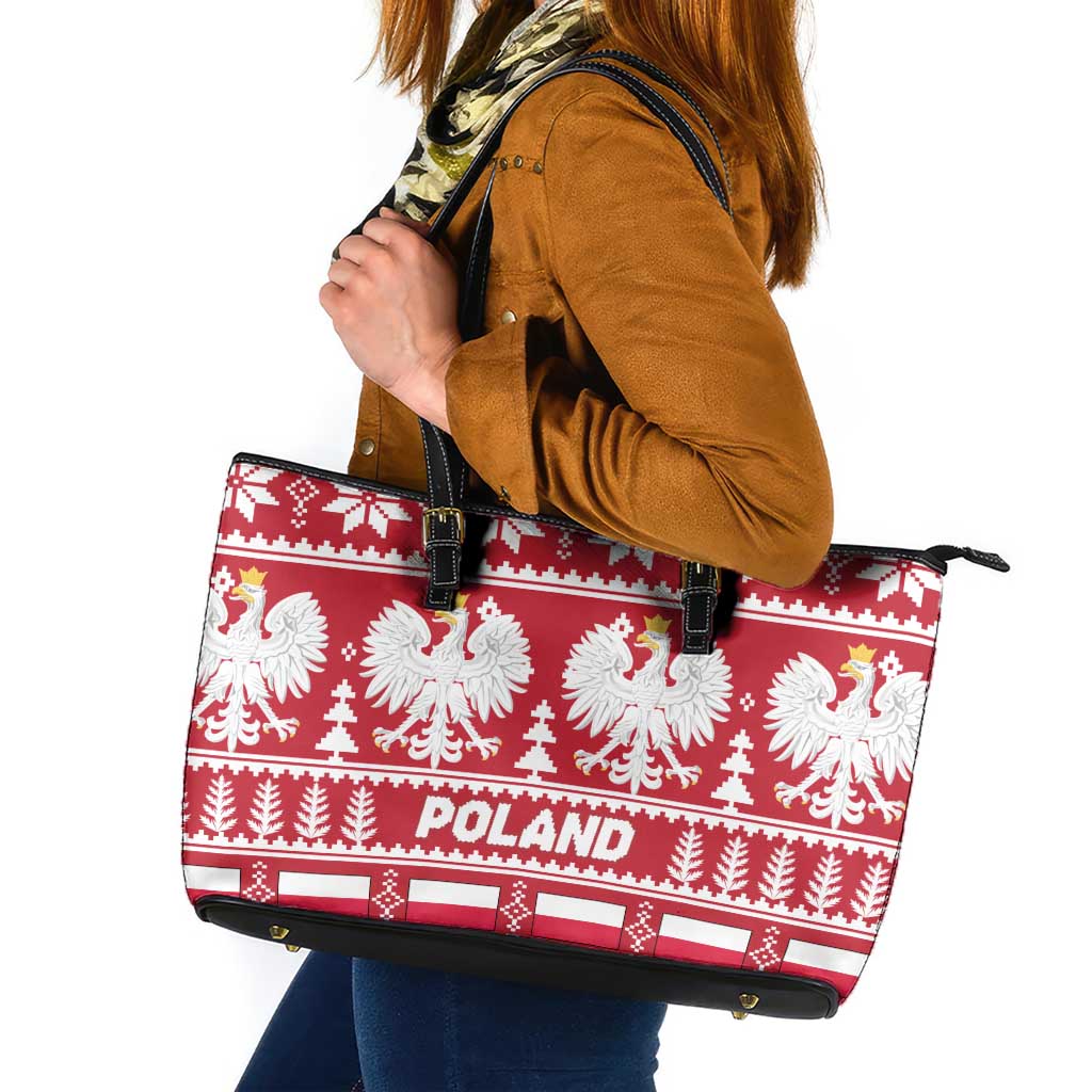 Poland Christmas Leather Tote Bag Emblem With Flag Style - Wonder Print Shop