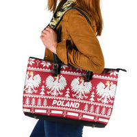 Poland Christmas Leather Tote Bag Emblem With Flag Style - Wonder Print Shop