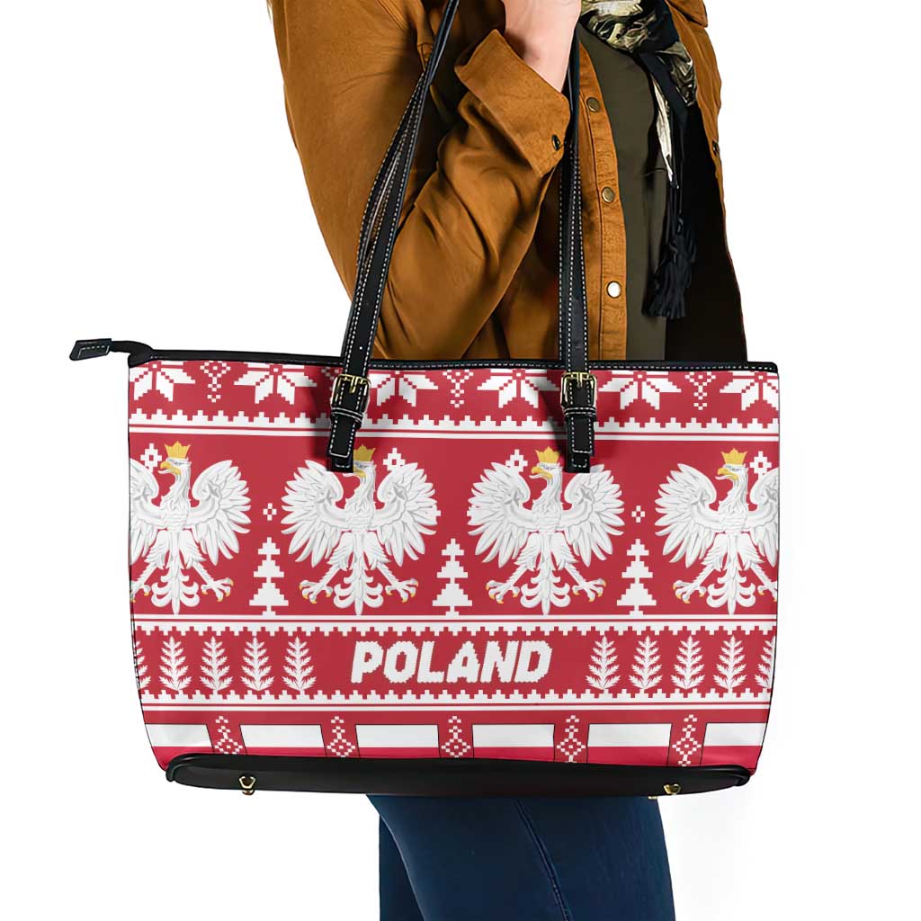 Poland Christmas Leather Tote Bag Emblem With Flag Style - Wonder Print Shop