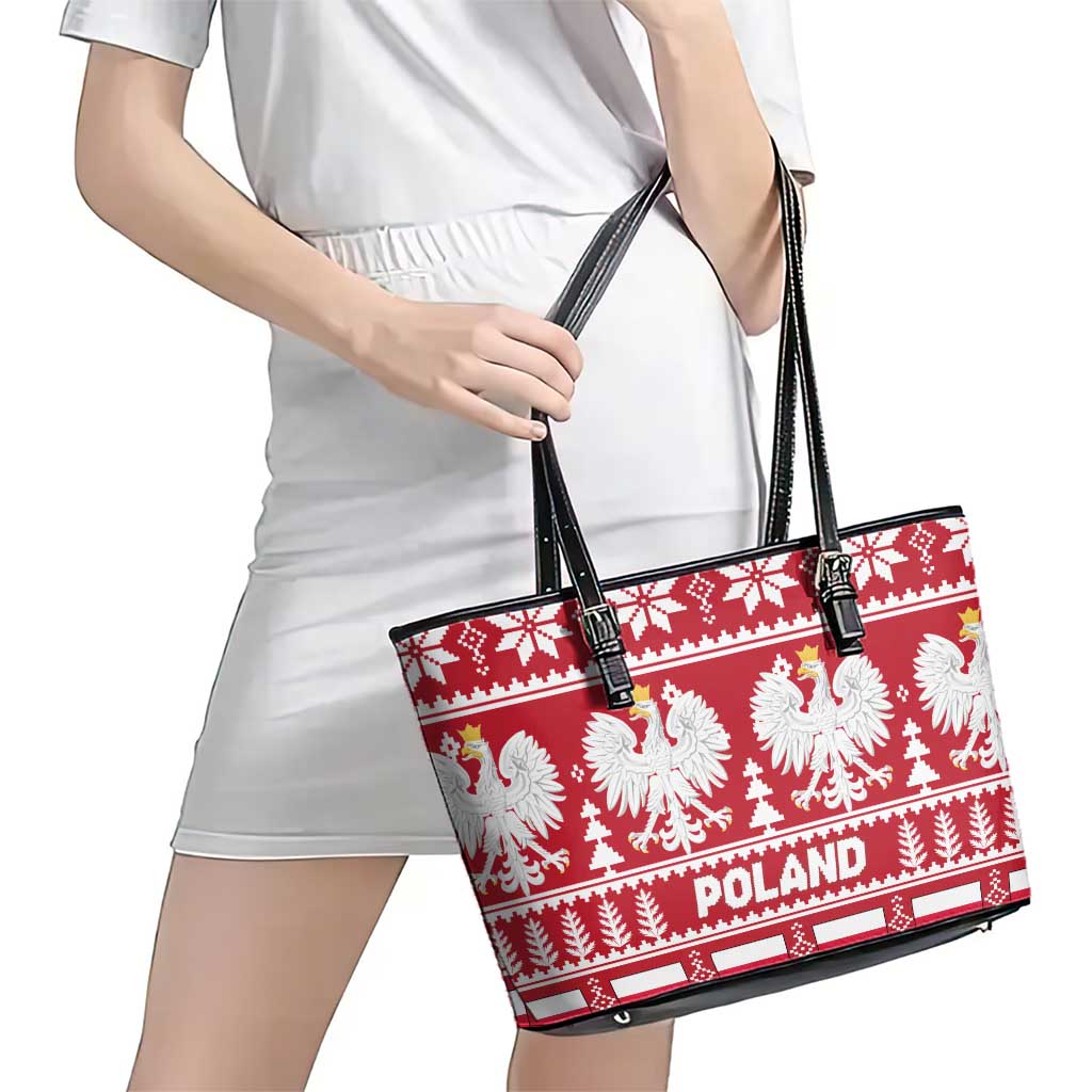 Poland Christmas Leather Tote Bag Emblem With Flag Style - Wonder Print Shop