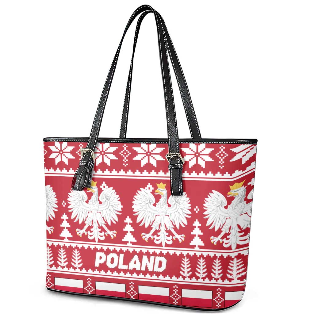 Poland Christmas Leather Tote Bag Emblem With Flag Style - Wonder Print Shop
