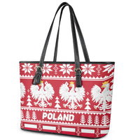 Poland Christmas Leather Tote Bag Emblem With Flag Style - Wonder Print Shop