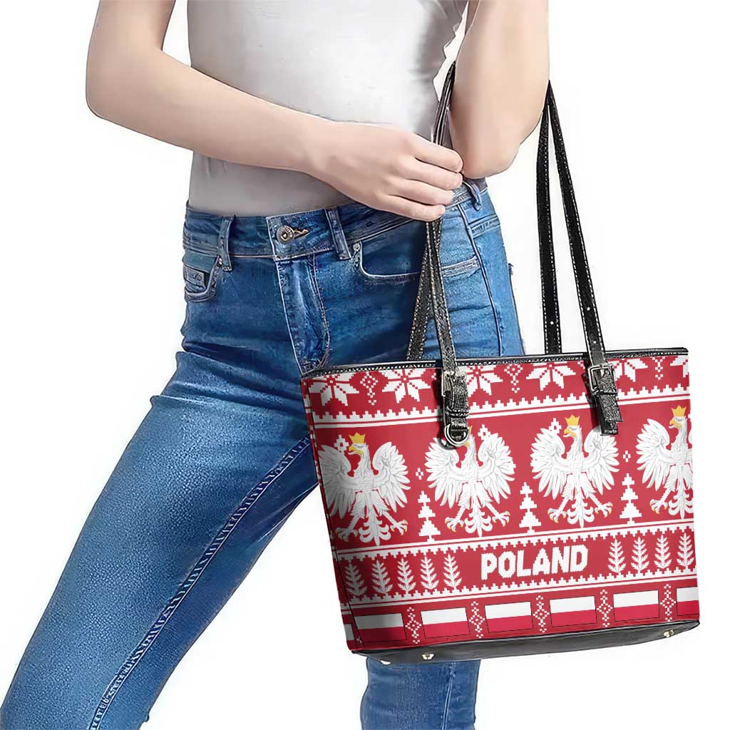Poland Christmas Leather Tote Bag Emblem With Flag Style - Wonder Print Shop