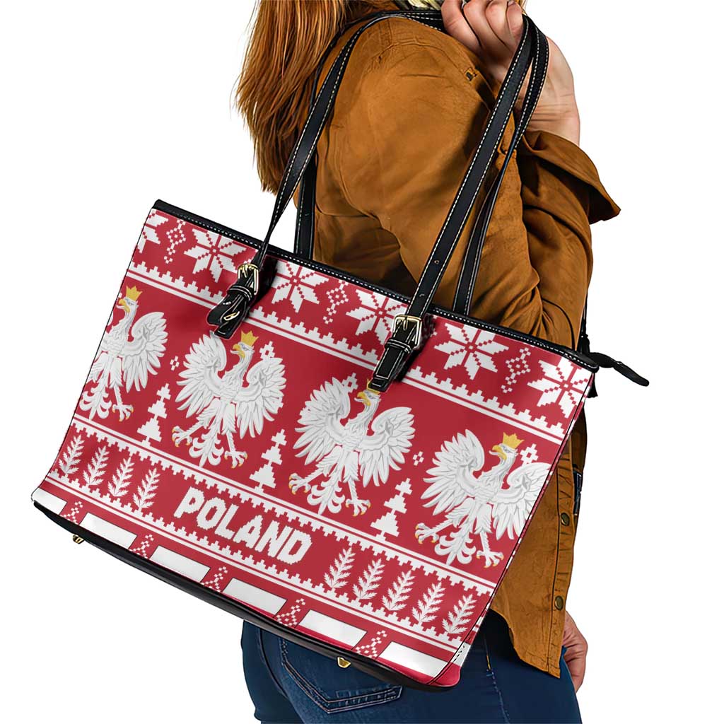 Poland Christmas Leather Tote Bag Emblem With Flag Style - Wonder Print Shop