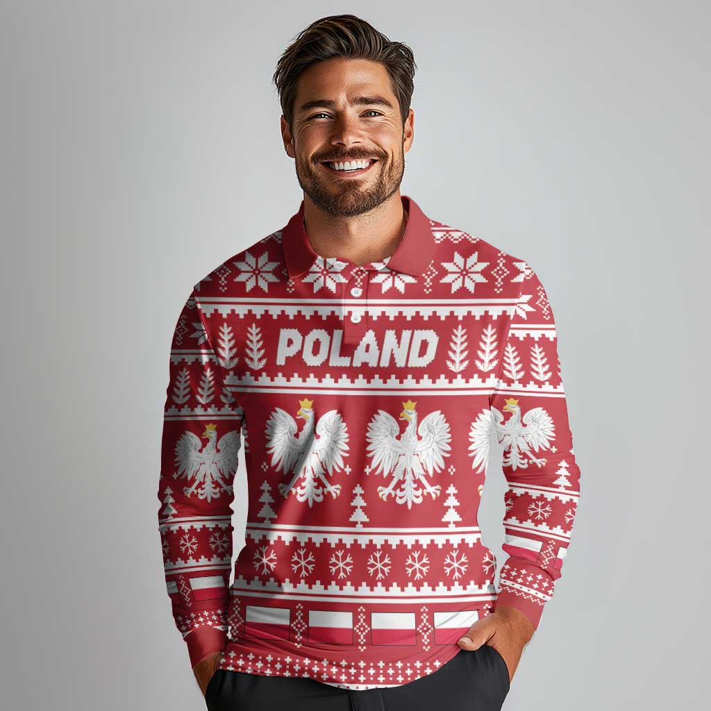 Poland Christmas Long Sleeve Polo Shirt Emblem With Flag Style - Wonder Print Shop