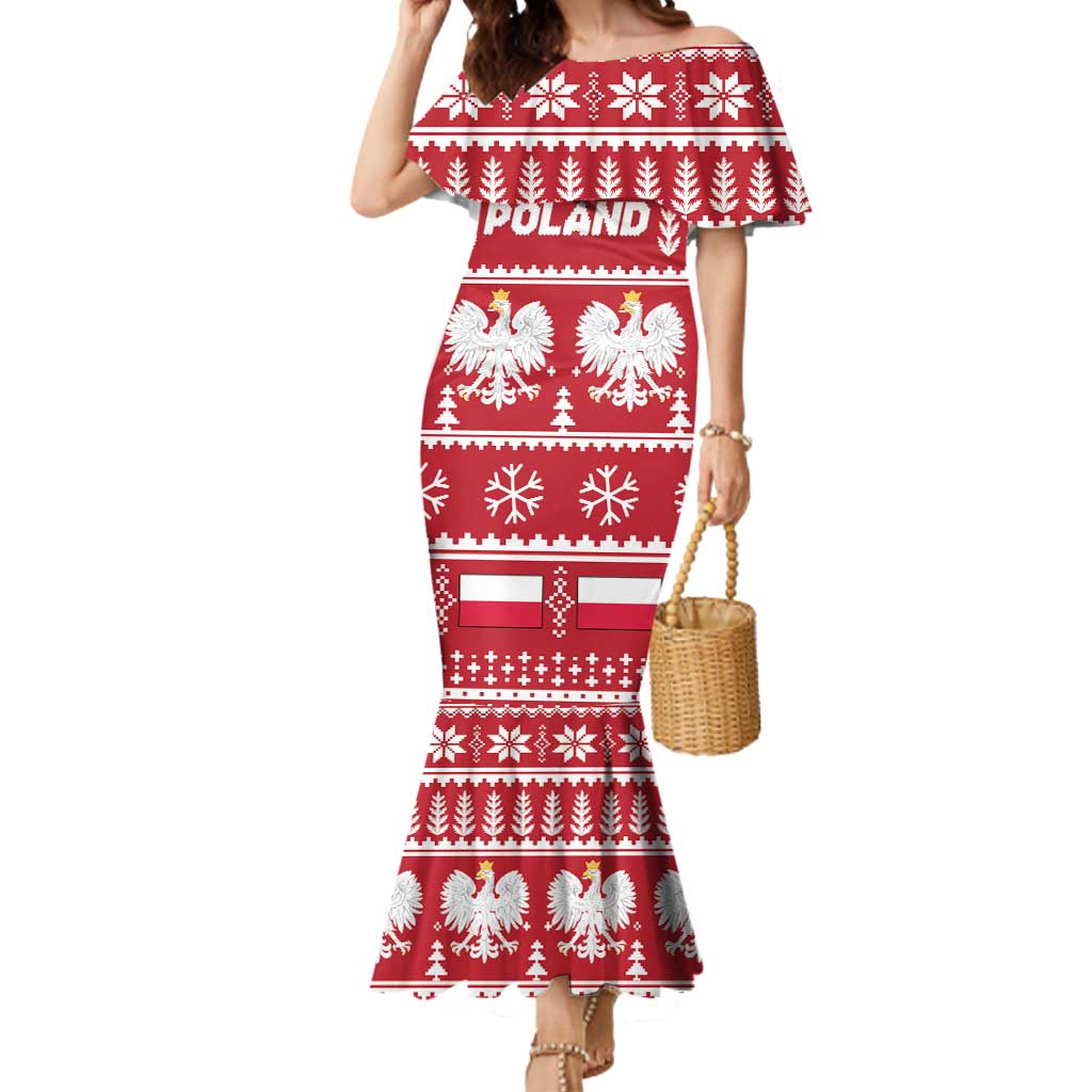 Poland Christmas Mermaid Dress Emblem With Flag Style - Wonder Print Shop